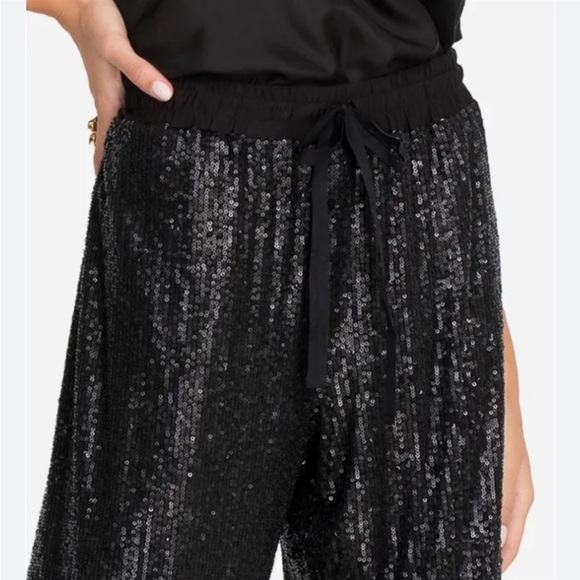 NWOT JOHNNY Was Black Grace Sequin Elastic Drawstring Waist Long Cocktail Pants - Picture 8 of 13